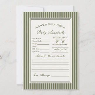 Olive Martini Striped Green Advice for Baby Card Inbjudningar