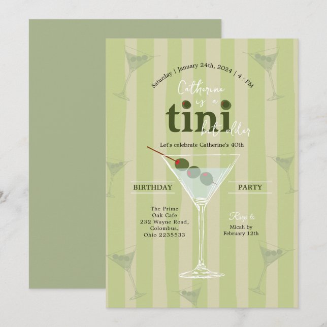 Olive Martini Theme Birthday-inbjudan Inbjudningar (Fram/baksida)