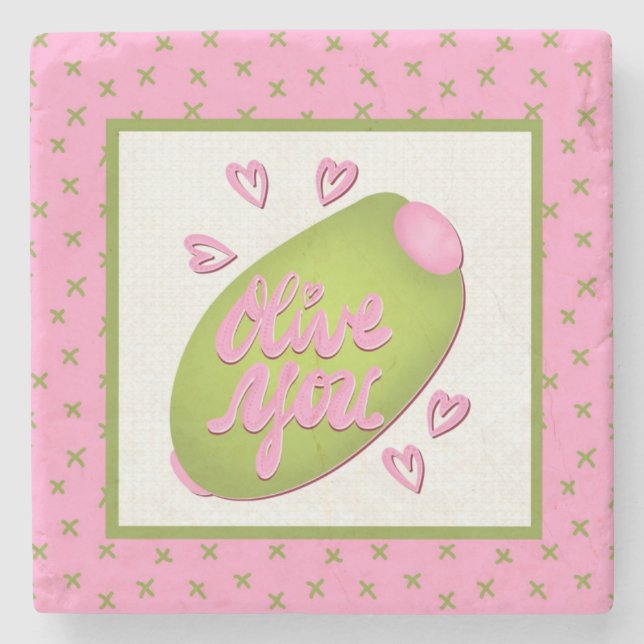 Olive Me Loves Olive You Retro Pink Olive Pattern Stenunderlägg (Framsidan)