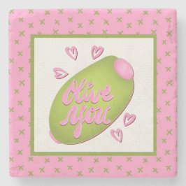 Olive Me Loves Olive You Retro Rosa Olivmönster Stenunderlägg