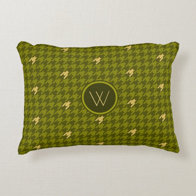 Olive med Guld accent Houndstooth accent Pillow Prydnadskudde (Framsidan)