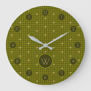 Olive med Guld accent Houndstooth Clock Stor Klocka