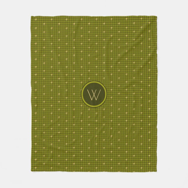 Olive med Guld accent Houndstooth Fleece Blanket (Framsidan)