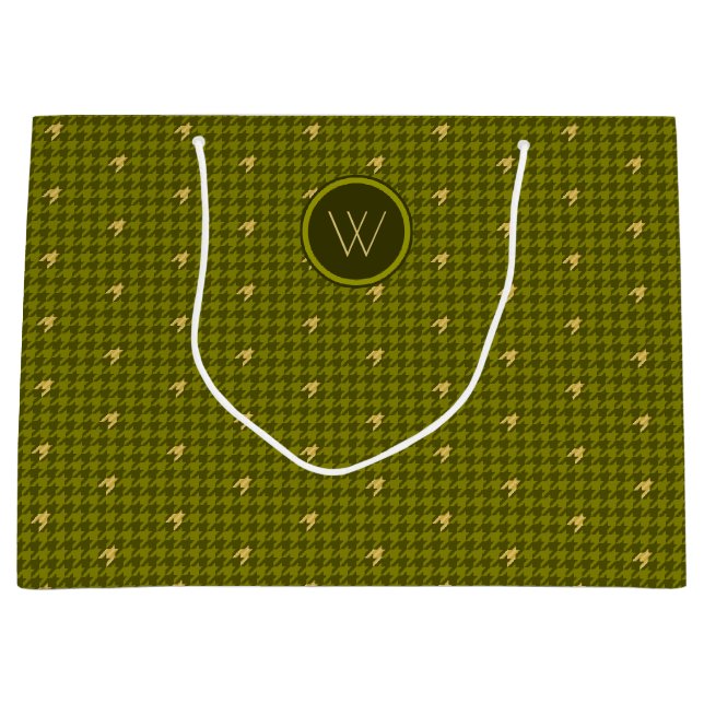 Olive med Guld accent Houndstooth Gift Bag (Framsidan)