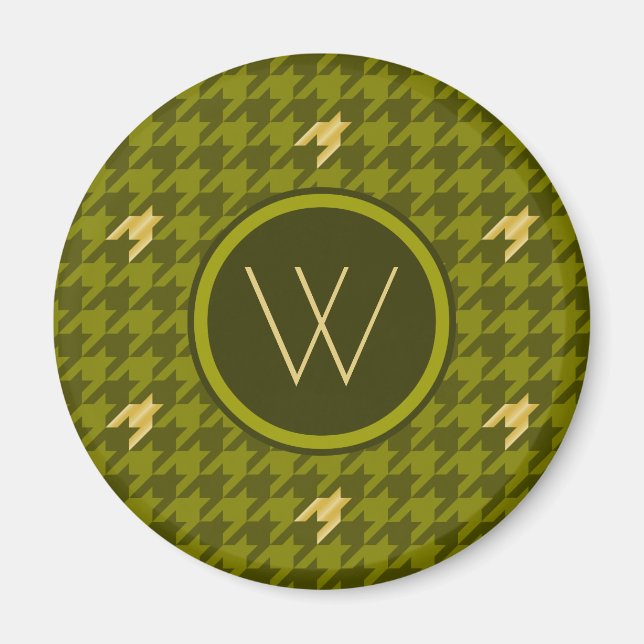 Olive med Guld accent Houndstooth Magnet (Framsidan)