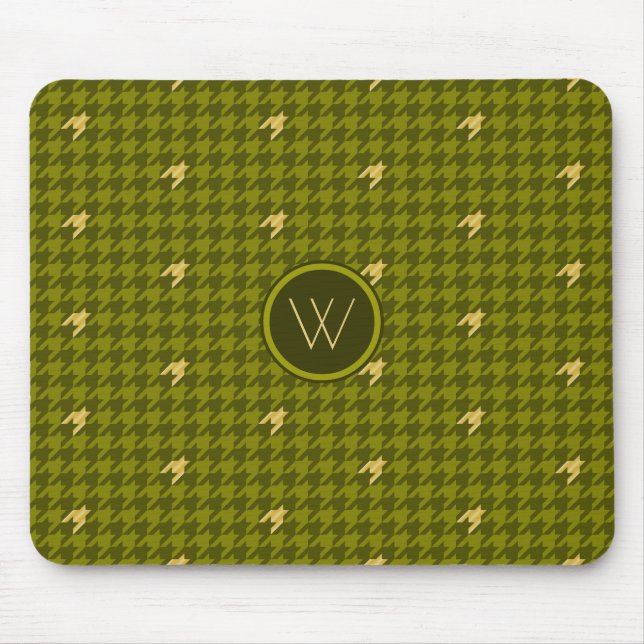 Olive med Guld accent Houndstooth Mousepad Musmatta (Framsidan)