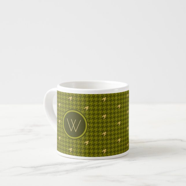 Olive med Guld accent Houndstooth Specialty Mugg Espressomugg (Framsida vänster)