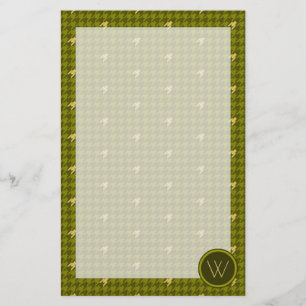 Olive med Guld accent Houndstooth Stationery Brevpapper