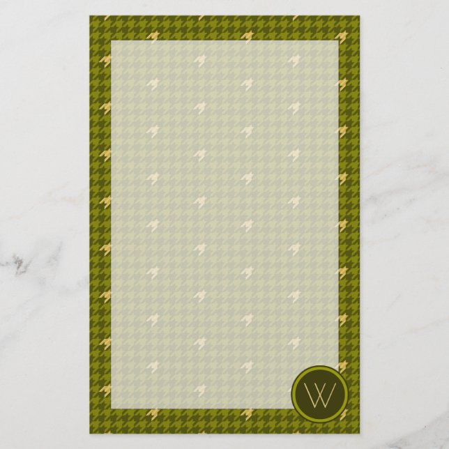 Olive med Guld accent Houndstooth Stationery Brevpapper (Framsida)