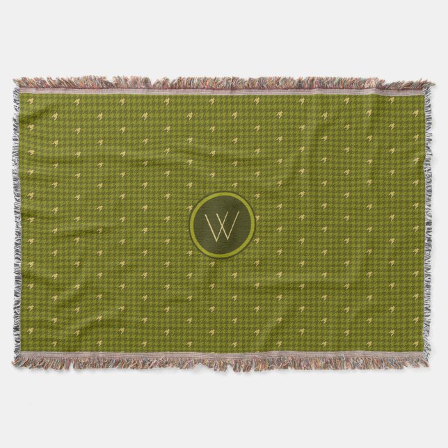 Olive med Guld accent Houndstooth Throw Blanket Filt (Framsidan)