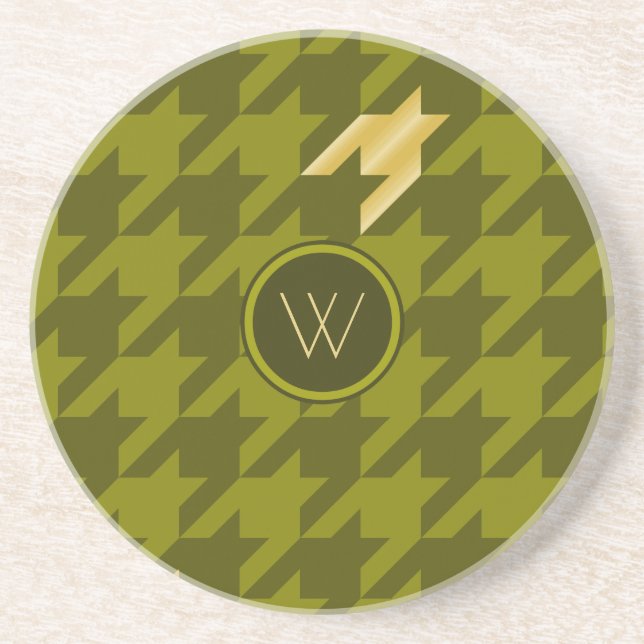 Olive med Guld Houndstooth Sandstone Underlägg (Framsidan)