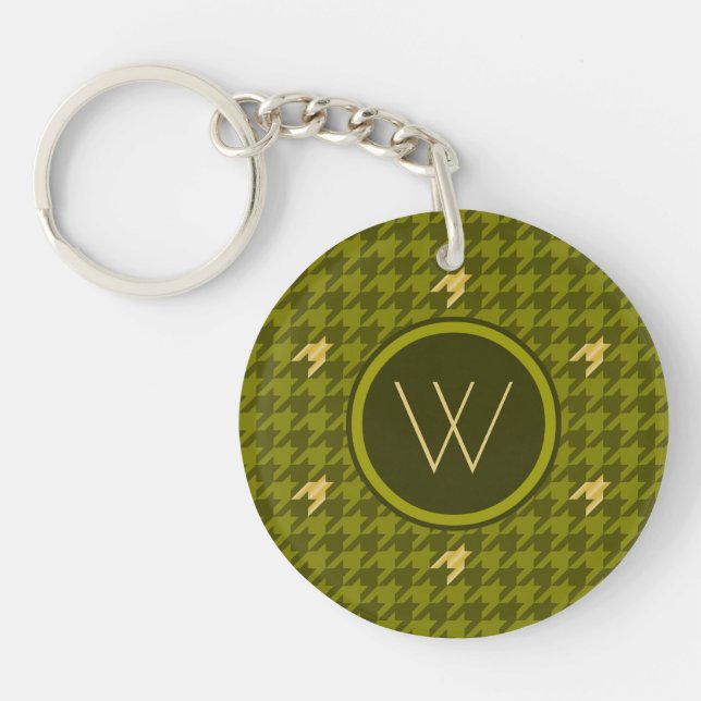 Olive med nyckelkedjan Guld accent Houndstooth (Framsidan)