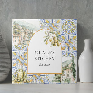 Olive Mediterran Gul Blå Kakelmönster Kakelplatta