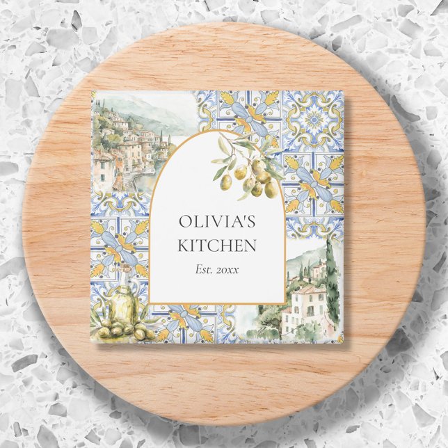 Olive Mediterranean Botanical Gult Blue Magnet (Close up)