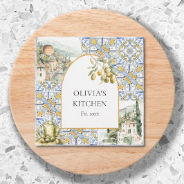 Olive Mediterranean Gult Blue Tile Mönster Gåvor Etiketter