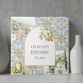 Olive Mediterranean Gult Blue Tile Mönster Kakelplatta
