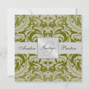Olive Monogram Damaskasinbjudan Inbjudningar
