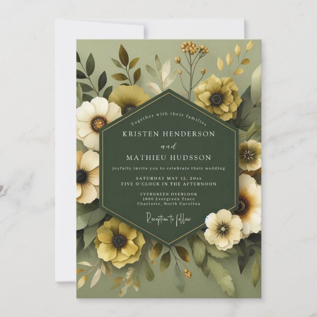 Olive Muted Flora Wedding Inbjudningar (Framsida)