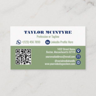Olive & Navy Blue Professionell Icons QR-kod Visitkort