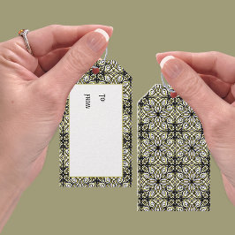 Olive och Black Filigree Patterned Presentetikett