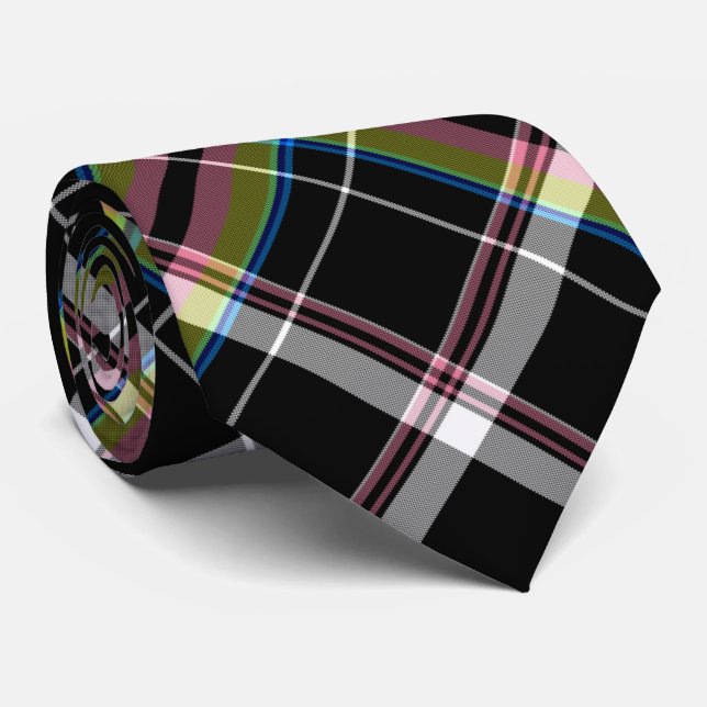 Olive och Black Tartan Mönster Slips (Rullad)