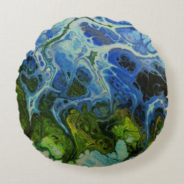 Olive och Ice Blue Faux Marble Round Pillow Rund Kudde