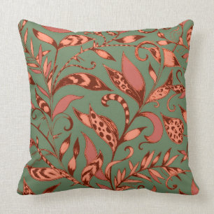 Olive och Orange Tiger Lily Lövs Vintage Blommigt Kudde