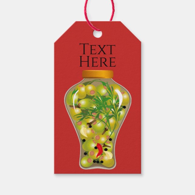 Olive och örter bevarar infusionsröd grönt presentetikett (Framsidan)