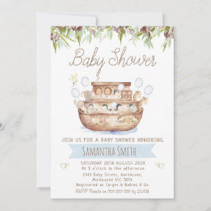 Olive och Wood Noah's Ark Boys Baby Shower Inbjudningar
