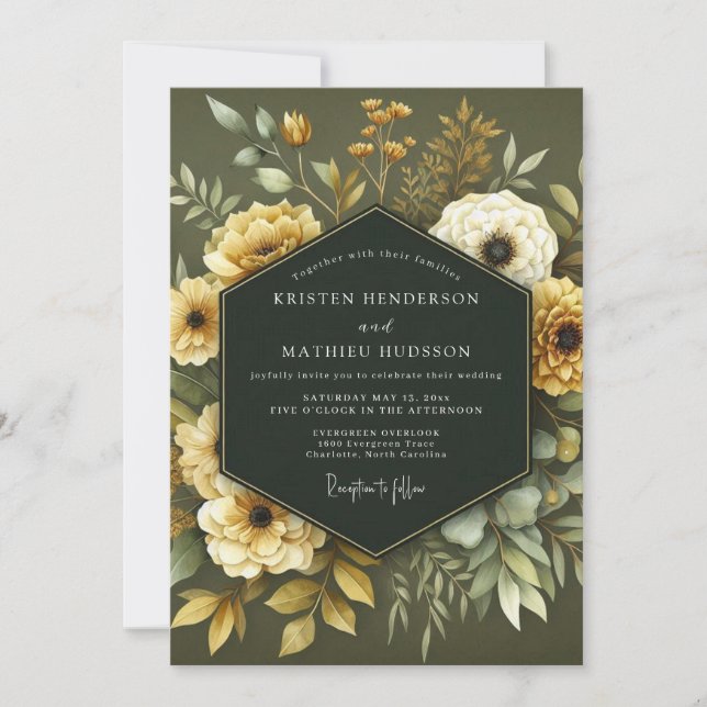 Olive Ochre Botanical Wedding Inbjudningar (Framsida)
