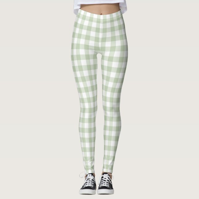 Olive Pastel Gingham Women Leggings (Framsida)