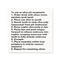 Olive Pit cocktail napkin