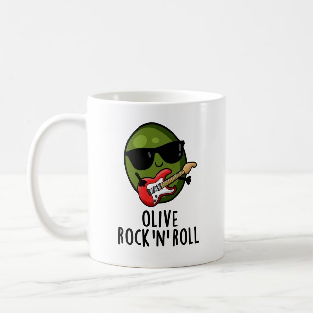 Olive Rock and roll Funny Rocker Olive Pun Kaffemugg (Vänster)
