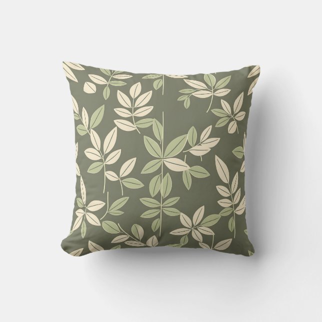 Olive Sage Botaniska Bladmönster  Kudde (Framsida)