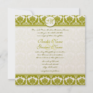 Olive Sage Grönt Blommigt Damask Monogram Inbjudningar