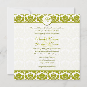 Olive Sage Grönt Blommigt Damask Monogram Inbjudningar