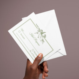 Olive Sage Toile de Jouy Cherub Wedding RSVP Card OSA Kort