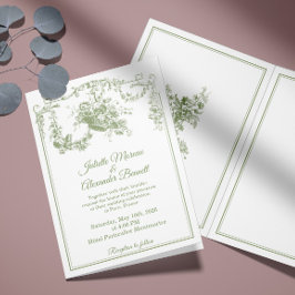 Olive Sage Toile de Jouy Paris Wedding Invitation Inbjudan