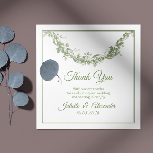 Olive Sage Toile de Jouy Wedding Thank You Card Tack Kort (Skapare uppladdad)