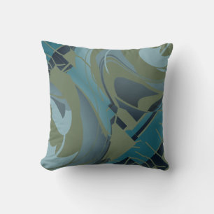 Olive Seafoam Grått Diagonal Blommigt Abstrakt des Kudde
