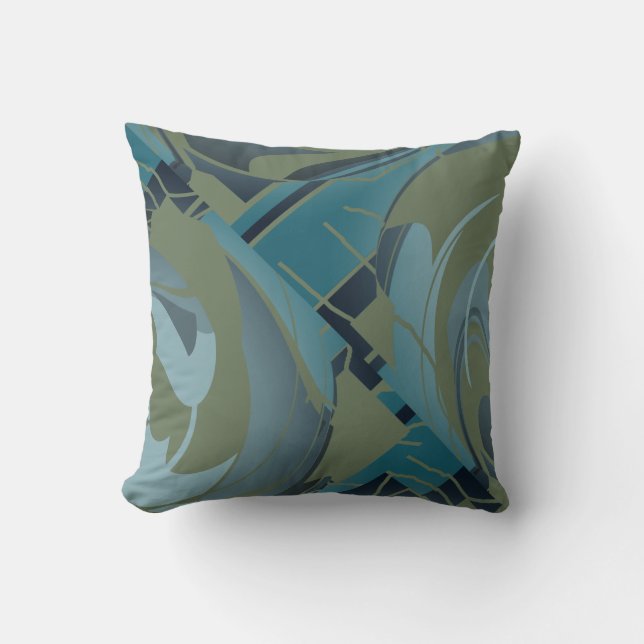 Olive Seafoam Grått Diagonal Blommigt Design Kudde (Framsida)