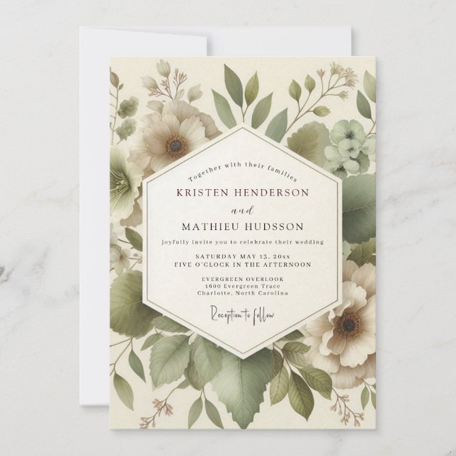 Olive Serene Foliage Wedding Inbjudningar (Framsida)