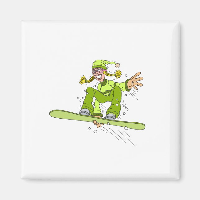 Olive Snowboard Girl Magnet (Framsidan)
