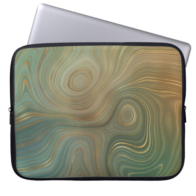 Olive Strata | Earthy Green and Gold Ink Agate Laptop Fodral (Framsidan)