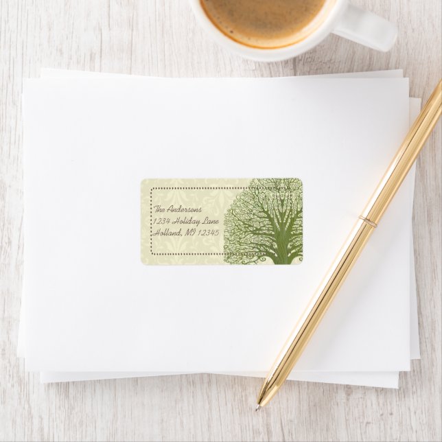 Olive Swirl Whimsical Träd Returetiketter Adressetikett (Insitu)