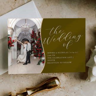 Olive Thated Calligraphy Wedding bjudande Inbjudningar