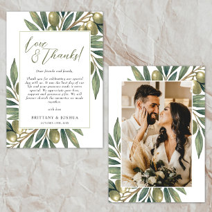 Olive Theme Bröllop Photo Tack Kort