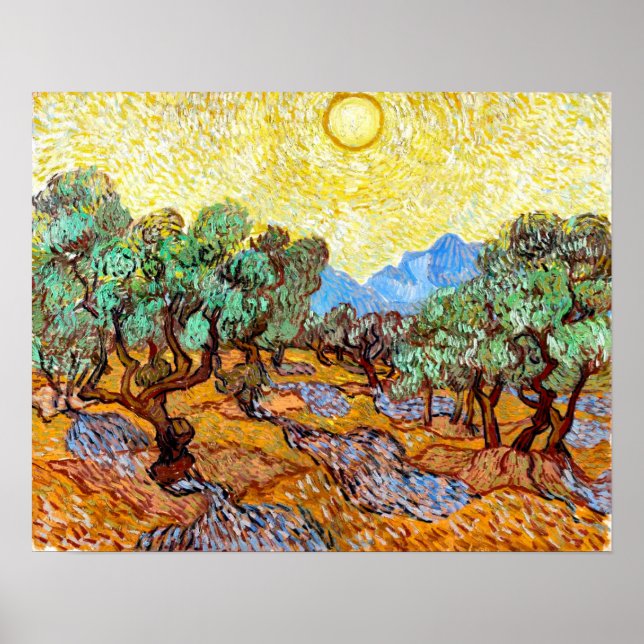 Olive Träd (1889) Vincent Van Gogh Landscape Art Poster (Framsidan)