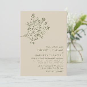 Olive Träd Gren, Rustic och Minimalistiska Bröllop Inbjudningar