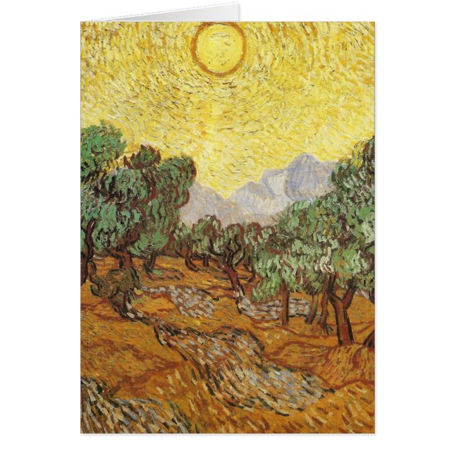 Olive Träd Gult Himlar och Sol Van Gogh Fine Art Hälsningskort (Framsidan)